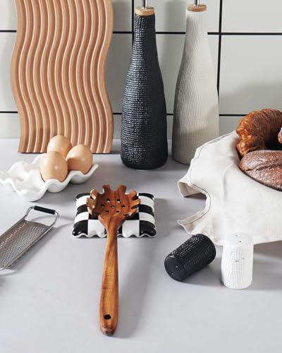 Ceramic Spoon Rest - Unique Checkered Spoon Holder Multipurpose for