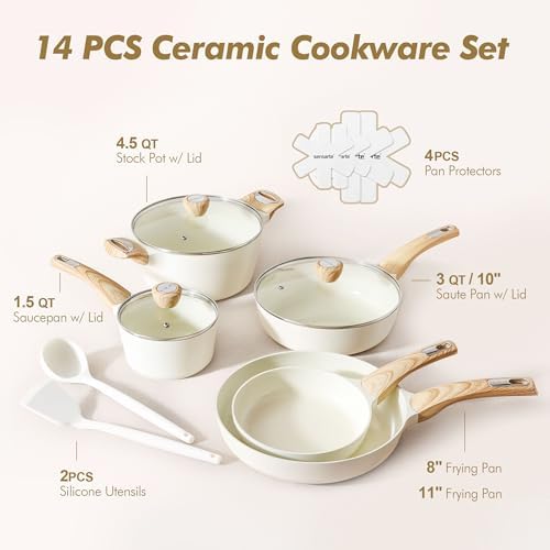 SENSARTE Ceramic Cookware Sets, Pots and Pans Set Non stick, 14 Piece