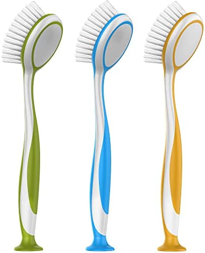 MR.SIGA Round Dish Brush with Suction Cup, Pack of 3