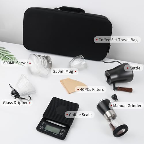Portable Pour Over Coffee Maker Set, Manual Grinder