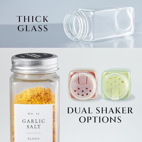 FINESSY Thick Glass Spice Jars With Labels, Airtight Metal Lids 4oz