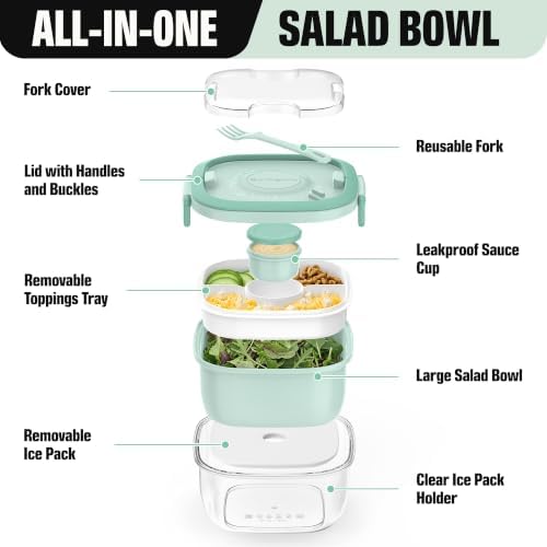 Salad Container with Ice Pack & Handle, 6.8 Cup / 1600ml Large