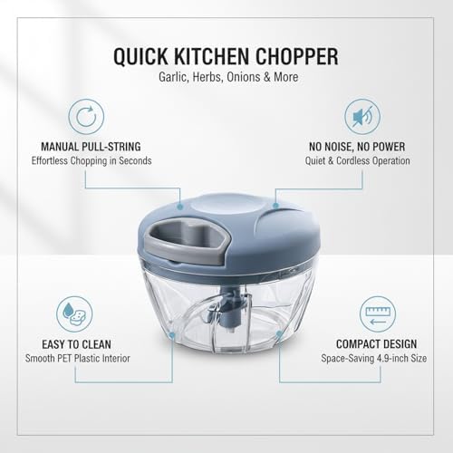 Manual Pull-String Food Chopper for Garlic, Onions & Herbs - Compact