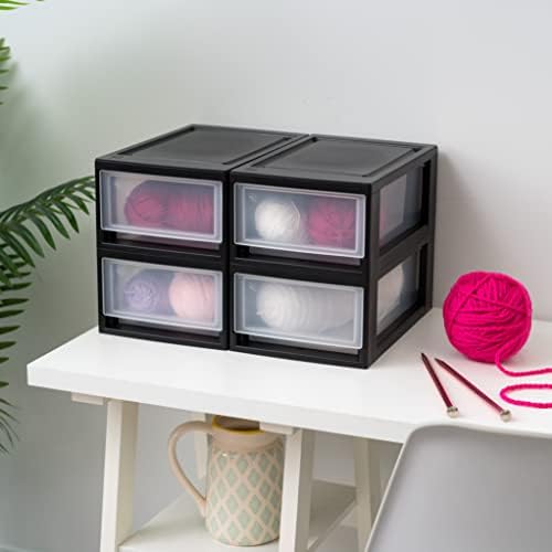 IRIS USA 4-Pack, 6 Qt. Stacking Drawer Storage Organizer, Black