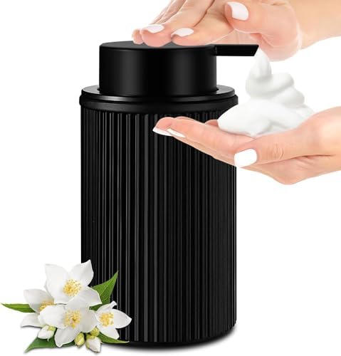 KASUNTING Matte Black Foaming Soap Dispenser, Ribbed Glass Foam Hand