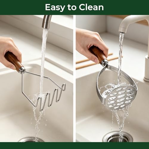 Stainless Steel Potato Masher Set, 2Pc Perforated Food Smasher