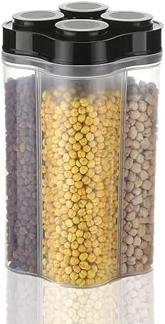 Airtight Transparent Plastic Lock Food Storage 4 Section Container Jar