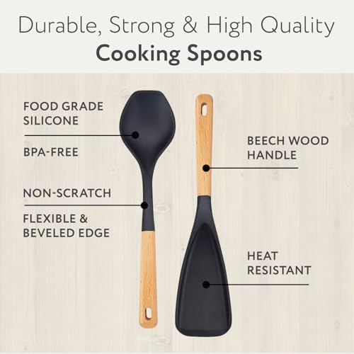Spatula Spoon 2-Pack, Silicone Cooking Spoon for Nonstick Cookwares