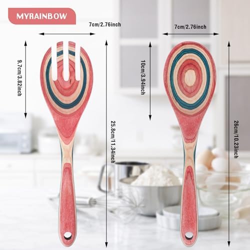 MYRAINBOW Salad Tongs, Wooden Spoons, Pakkawood Salad Tongs for