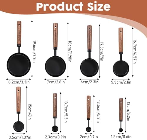 Stainless Steel Measuring Cups Set and Measuring Spoons Wooden Handle