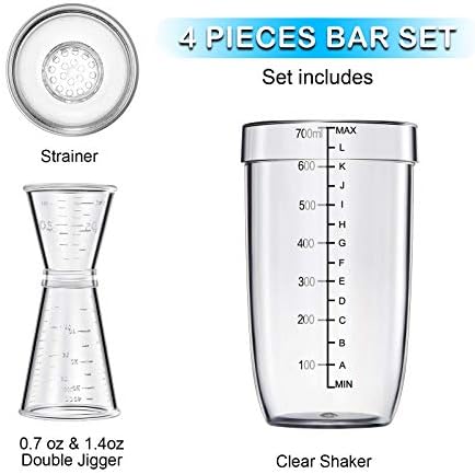 4 pcs Clear Cocktail Shaker Set 2 pcs Plastic bar Shaker with 2 pcs