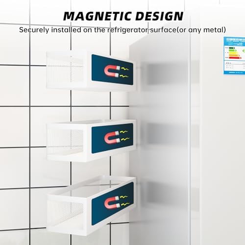 3-Pack White Magnetic Spice Racks for Refrigerator