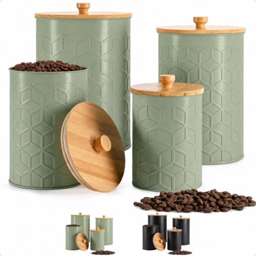 Kitchen Canisters for Countertop Set of 4, Textured Iron w/ Airtight