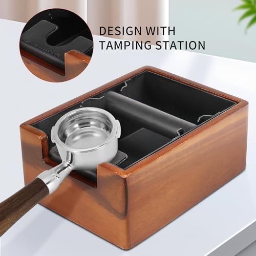 DIBTSA Espresso Knock Box with Tamping Station,Coffee Grounds Pucks