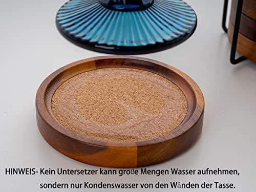 Acacia Wood Cork Coasters with Holder - Absorbent Rustic Cork Coasters