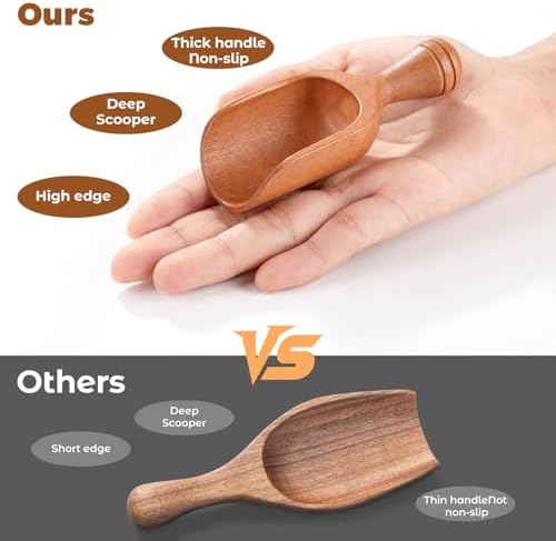 6 Pack Wooden Coffee Scoops for Canisters, 4 Inch Acacia Wood