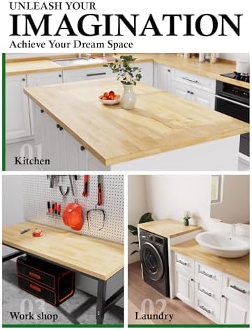 4FT Butcher Block Countertop – 50′′ x 25′′ x 1.5′′ Solid Birch Wood
