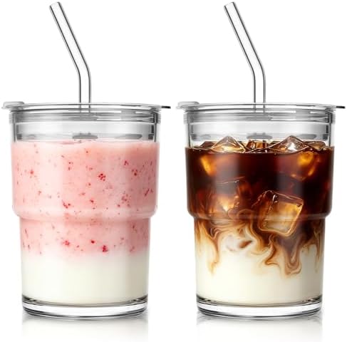SoulTimes 13oz Clear Glass Tumbler with Lid and Straw – Iced Coffee