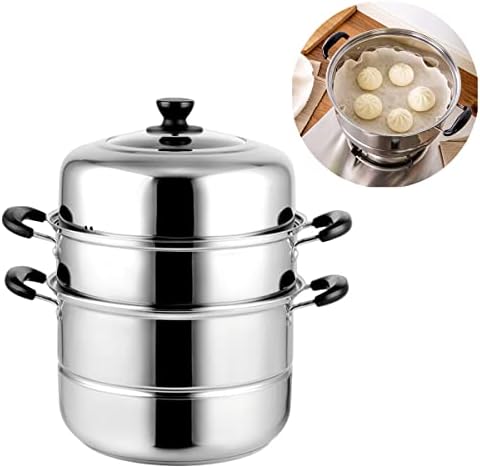 11.8inch Steam Pots with 3pcs Steamer Liners and Kitchen gripper 3-tier Stainless Steel Steamer Pot with Lid for Cooking Multipurpose Vegetable, Dumpling, Stock, Sauce