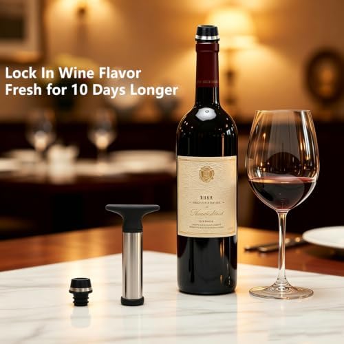 Wine Vacuum Pump with Stopper, Stainless Steel Wine Saver Preserver