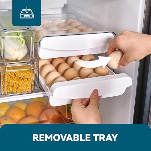 SYLAB Egg Holder for Refrigerator - 32 Eggs Capacity, 2-Tier Stackable