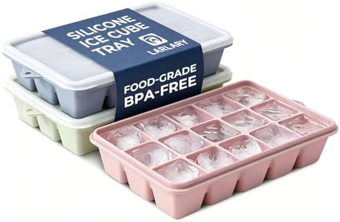 Silicone Ice Cube Trays with Lids 3-Pack (Green+Blue+Pink)