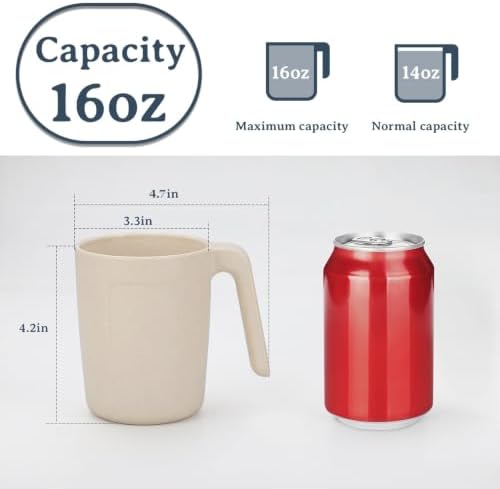 Wrova 16oz Wheat Straw Cups with handles set of 6-Plastic Cups