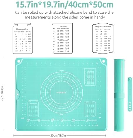 U-Taste Silicone Pastry Mat, Dough Rolling Baking Sheet, 16"x20", Aqua