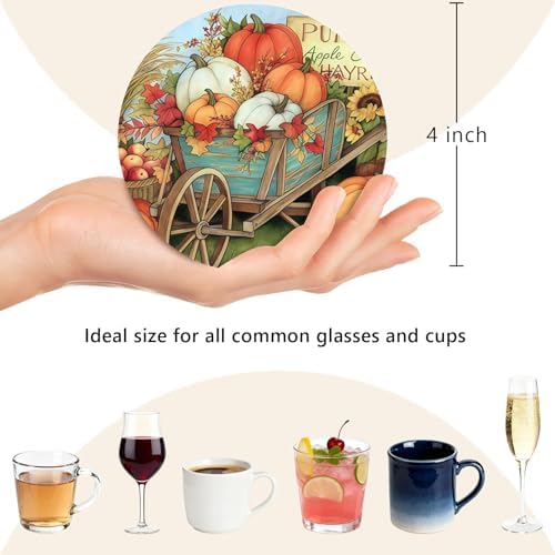 6Pcs Fall Pumpkin Coasters with Holder, Sunflower Truck Ceramic