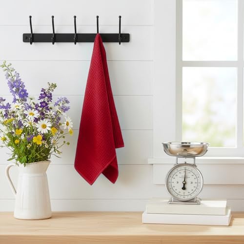 DecorRack Waffle Weave Kitchen Towels 16x27 in, Red (4 Pack)