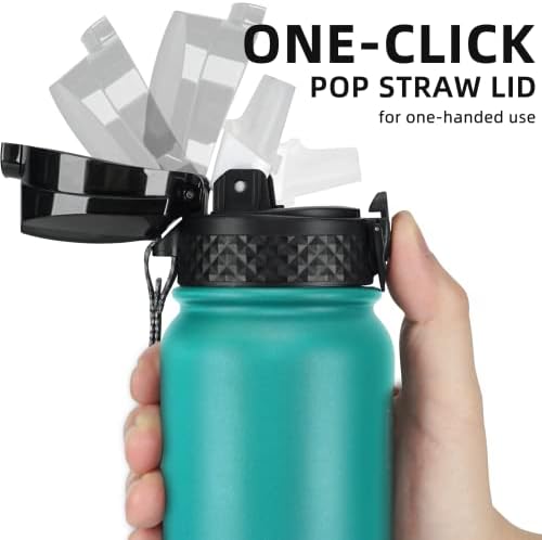 Fanhaw 20oz Kids Stainless Steel Water Bottle with Straw Lid, Green