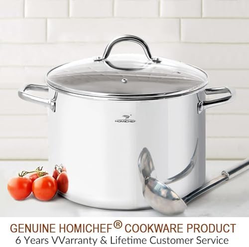 HOMICHEF 12 Quart LARGE Stock Pot with Glass Lid - NICKEL FREE