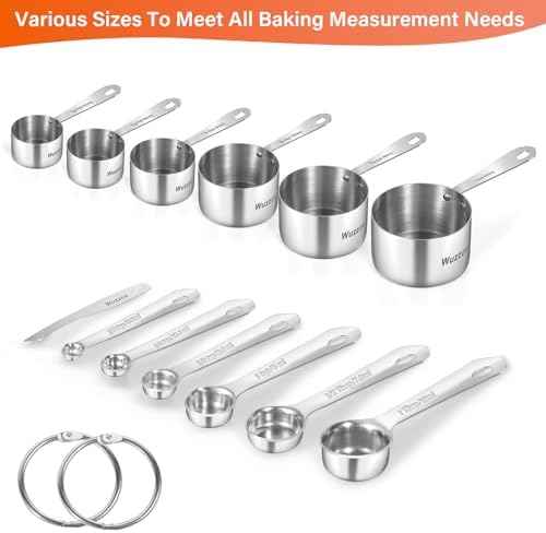 Stainless Steel Measuring Cups & Spoons Set of 13, Stackable Metal Measuring Cups & Spoons, Kitchen Gadgets for Cooking & Baking