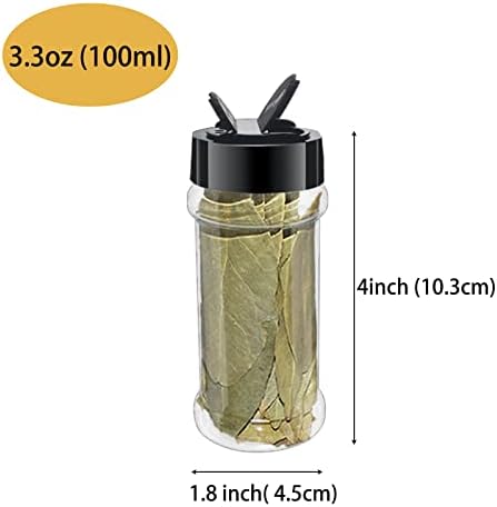 24 Pack 3.3 oz Clear Plastic Spice Jars with Black Shaker Lids