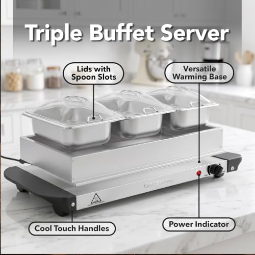 OVENTE Electric Buffet Server and Food Warmer, Three 1.5 Qt, Silver