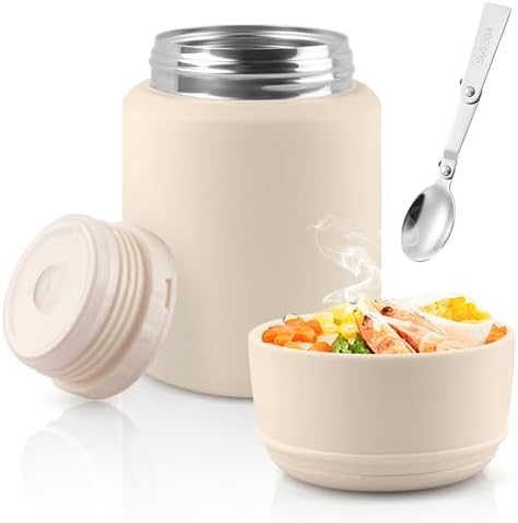 Insulated Vacuum Food Jar with Spoon, 18oz, White
