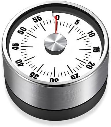 Mechanical Kitchen Timer, Magnetic Base, Silver and Black