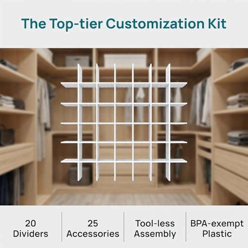 20 PCS Drawer Divider with 25 Accessories, Adjustable Drawer Organizer