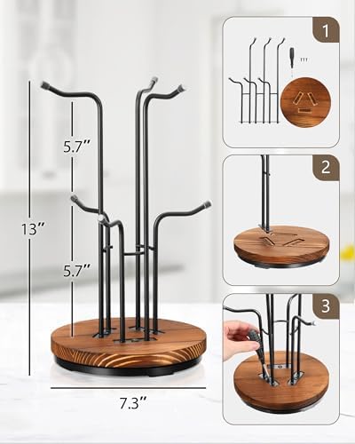 HULISEN 360° Rotating Mug Tree, Coffee Mug Holder for Large Cups, 6