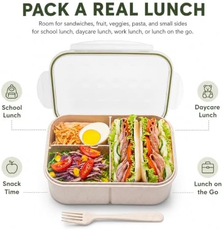 MISS BIG® Bento Lunch Box for Adults & Kids, 1900ml, 3 Compartments