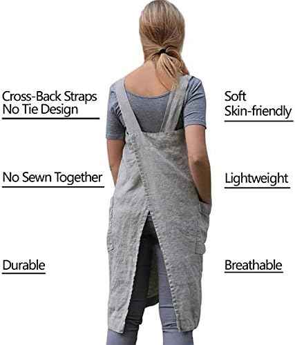VLZUFE Cotton Linen Apron for women Cross Back Apron Pinafore Dress