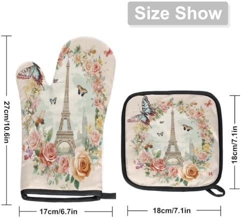 Paris Eiffel Towel Butterfly Rose Oven Mitts and Pot Holders BBQ