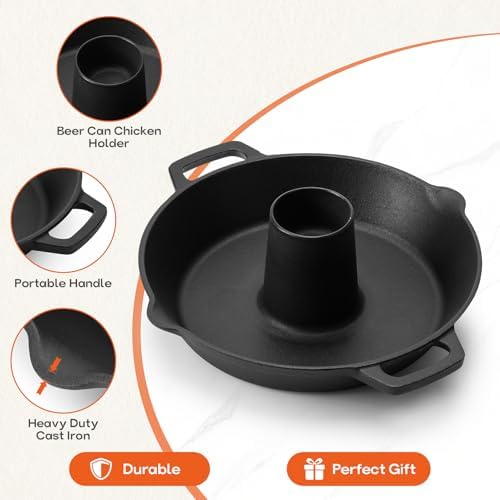 Onlyfire Pre-Seasoned Universal Cast Iron Chicken Roaster for Most