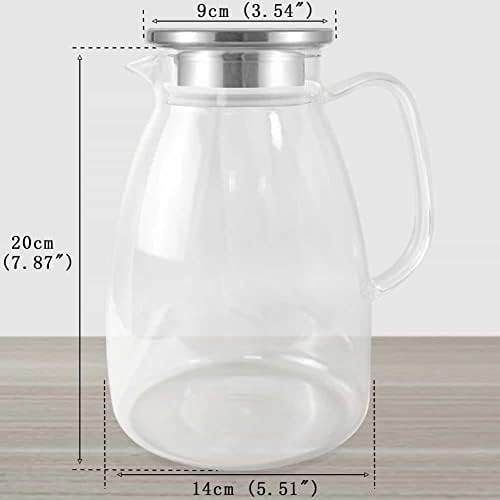 Glass Pitcher with Lid and Handle, 68 oz Heat-Resistant Borosilicate