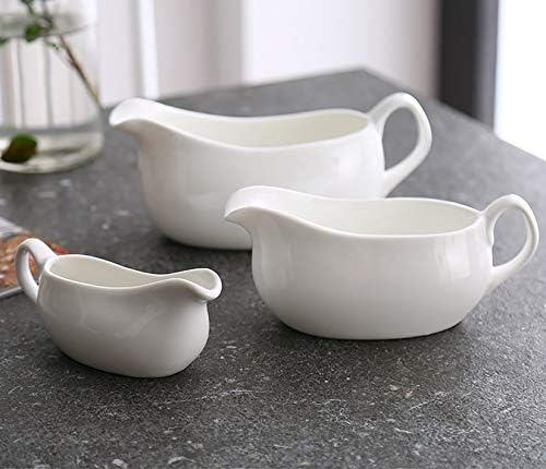Yesland 2 Pcs 15 oz Gravy Boat, Ceramic White Easy-Pour Gravy Boat for