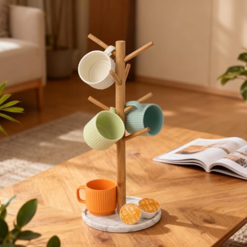 Bamboo Mug Holder, Strong 8 Hooks Coffee Mug Holders Tree Stand