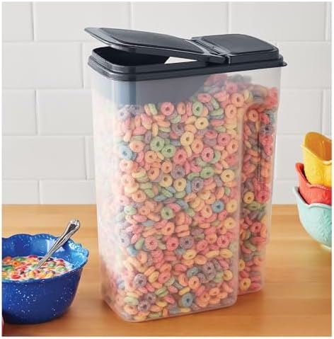 Clear Plastic Cereal Dispenser with Lid, 32 Cup Airtight Cereal