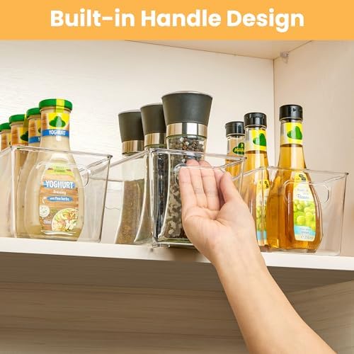 YIHONG 4 Pack Clear Storage Bins, Pantry Organizer Bins with Handle