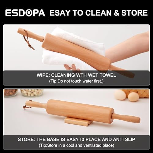 Classic Wood Rolling Pin - Wooden Rolling Pins for Baking Silicone Mat