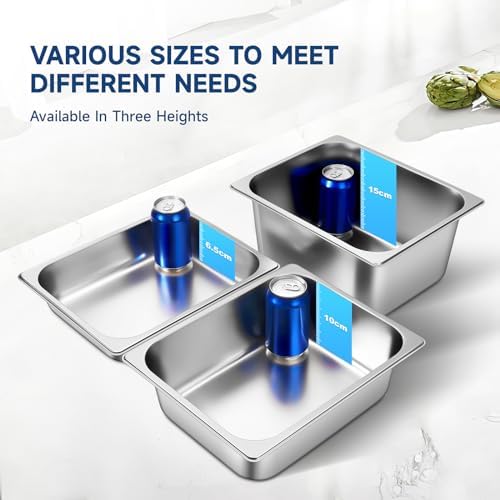 Hotel Pans with Lids, 1/2 Size, 4 Inch Stainless Steel